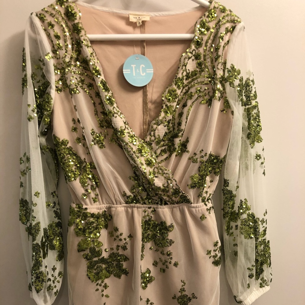 Tea and cup long sleeve sequined romper